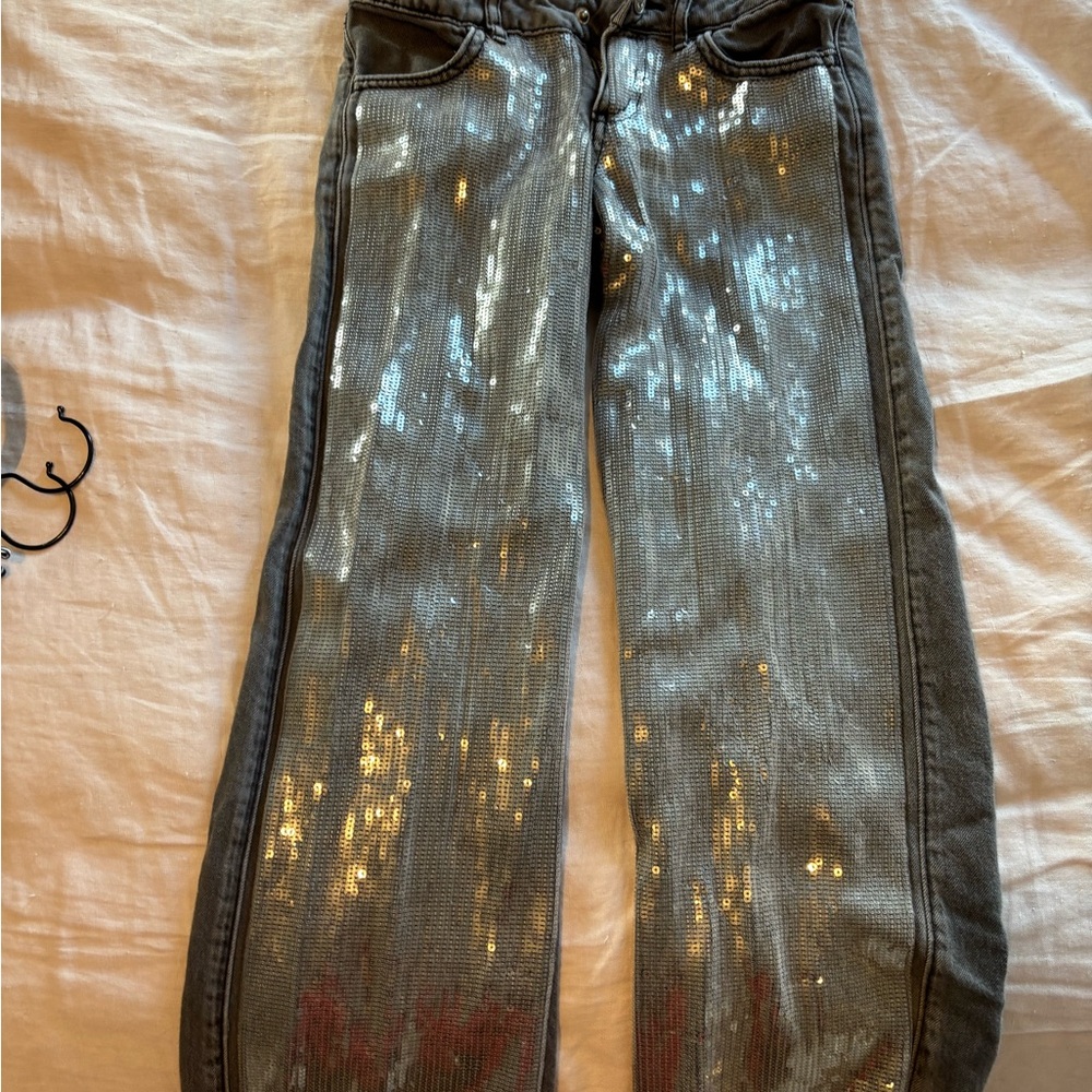 Abercrombie Kids Silver Sequin Jeans